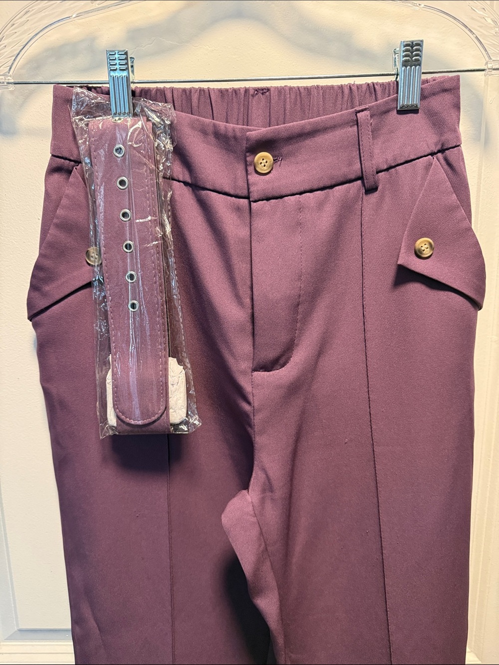 SHEIN Plum High-Rise Trousers with Removable Belt